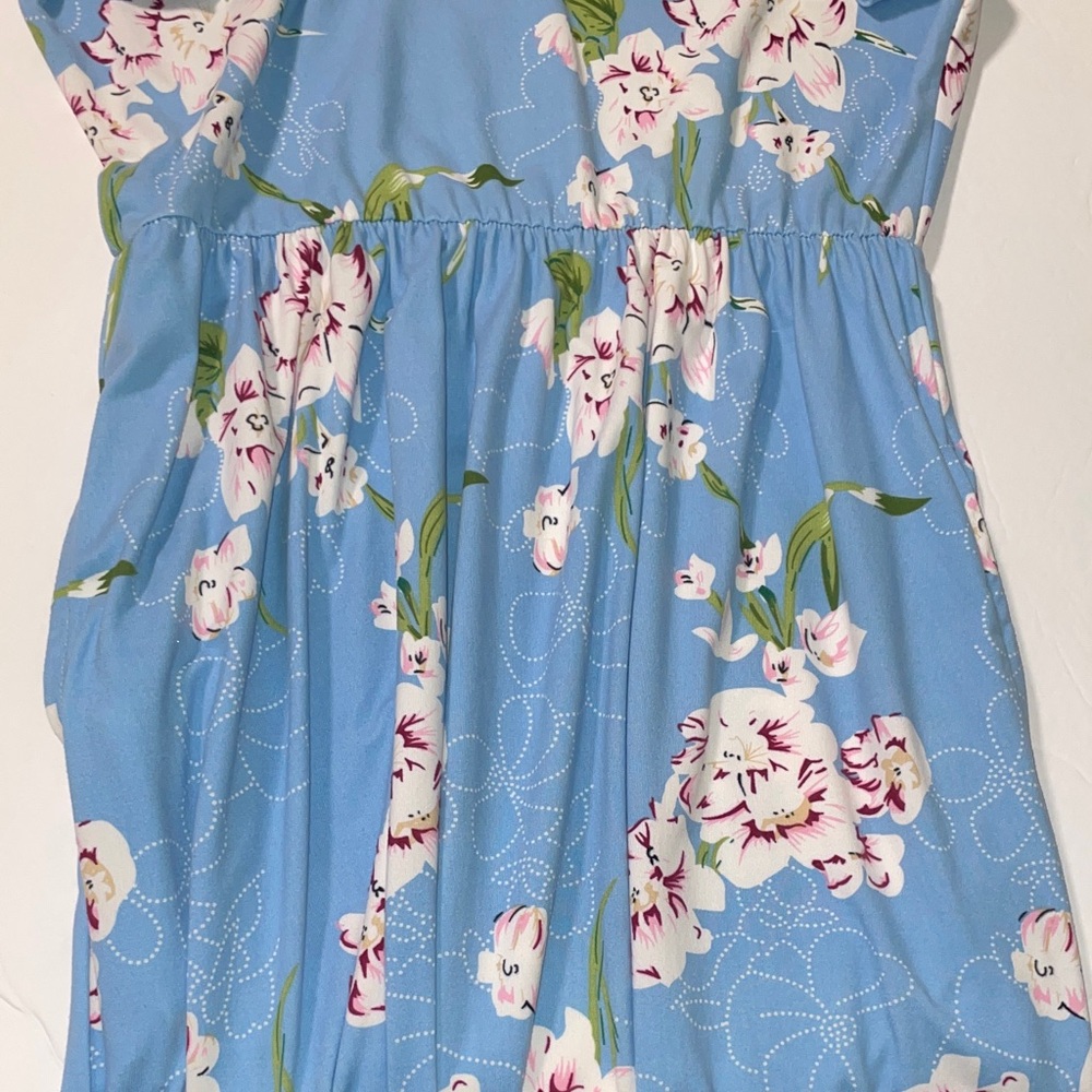 Light Blue Floral Maxi Dress with White & Pink Blooms - Picture 4 of 12